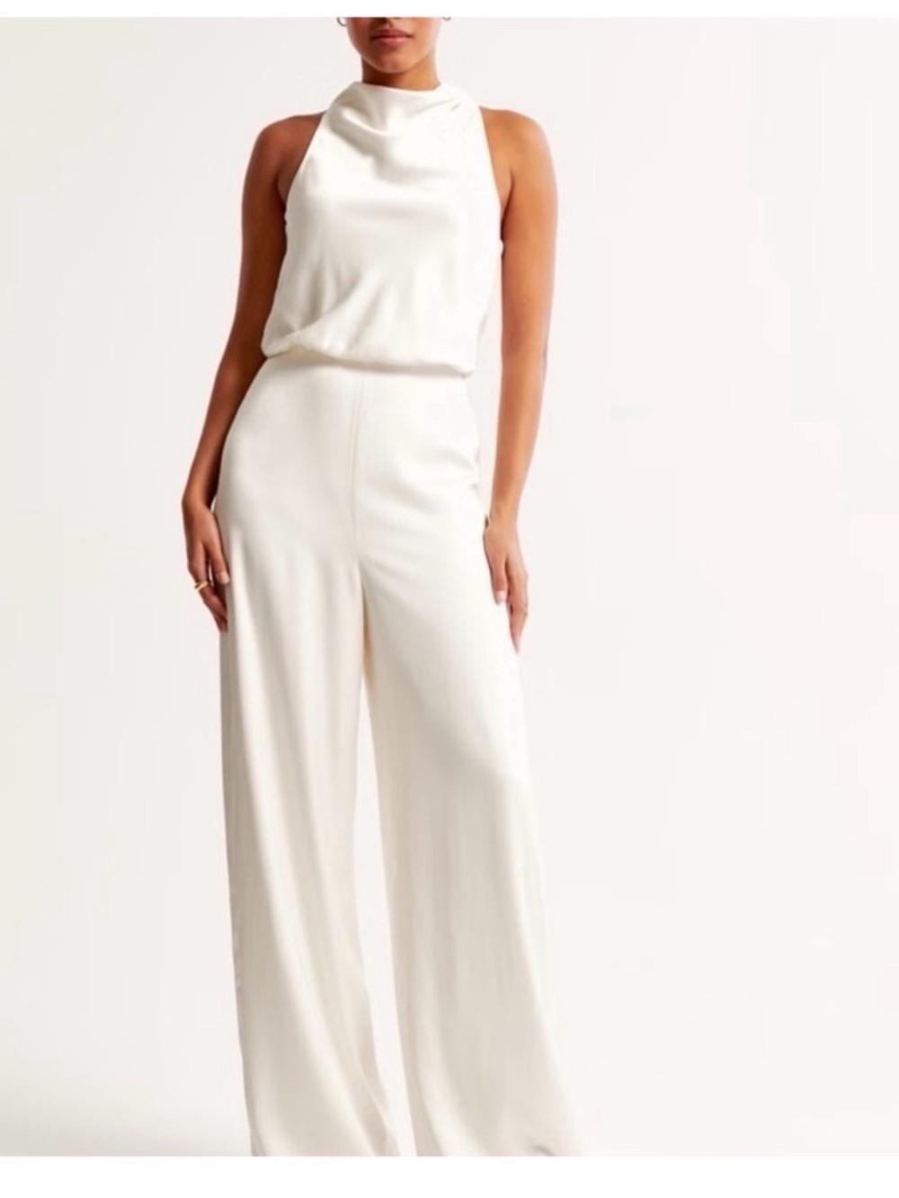 Abercrombie & Fitch Cream Halter Wide-Leg Jumpsuit